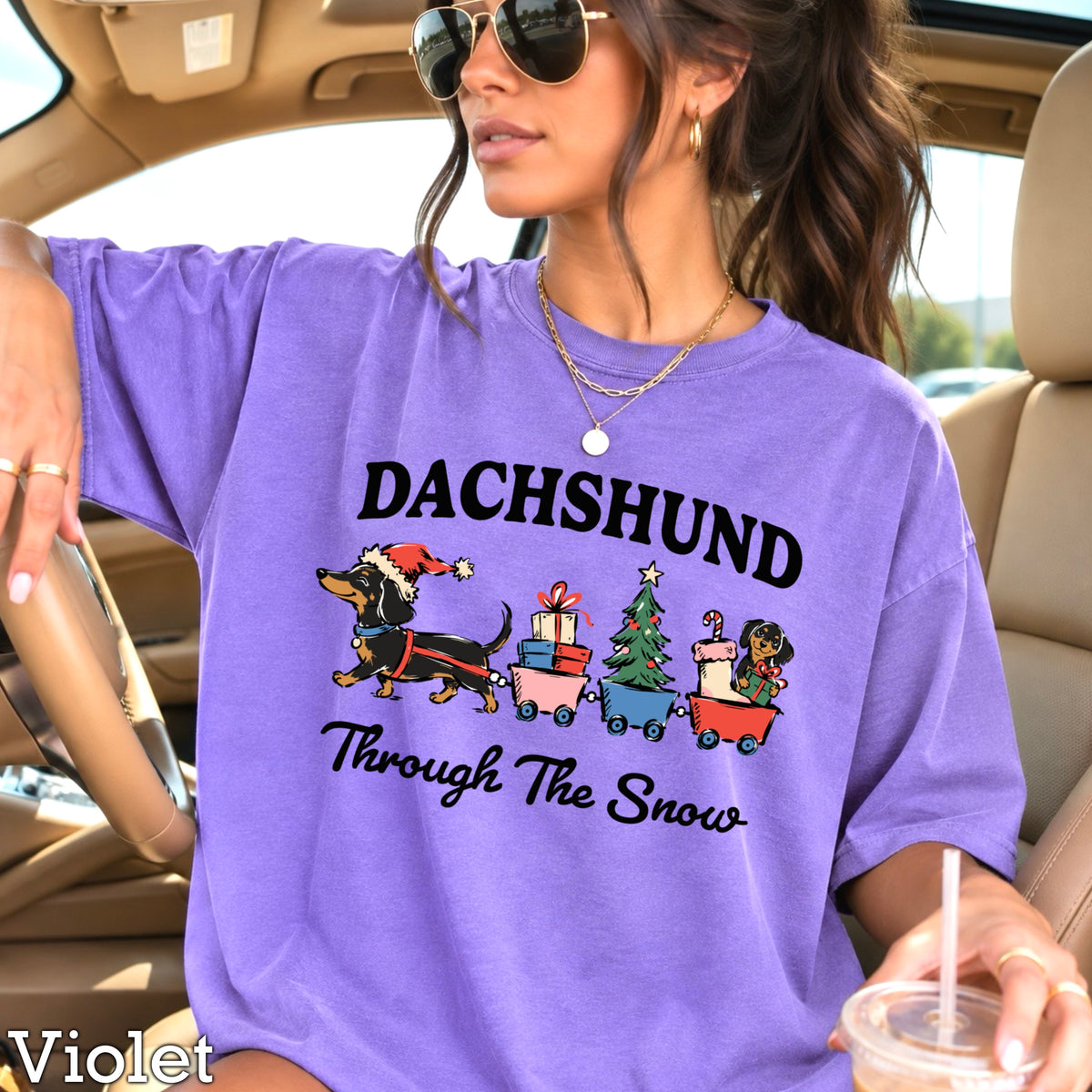 Dachshund Through the Snow Christmas Comfort Color Graphic Tee
