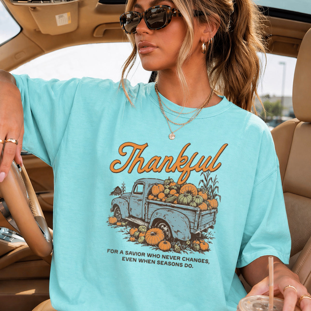 Thankful For A Savior Comfort Color Graphic Tee
