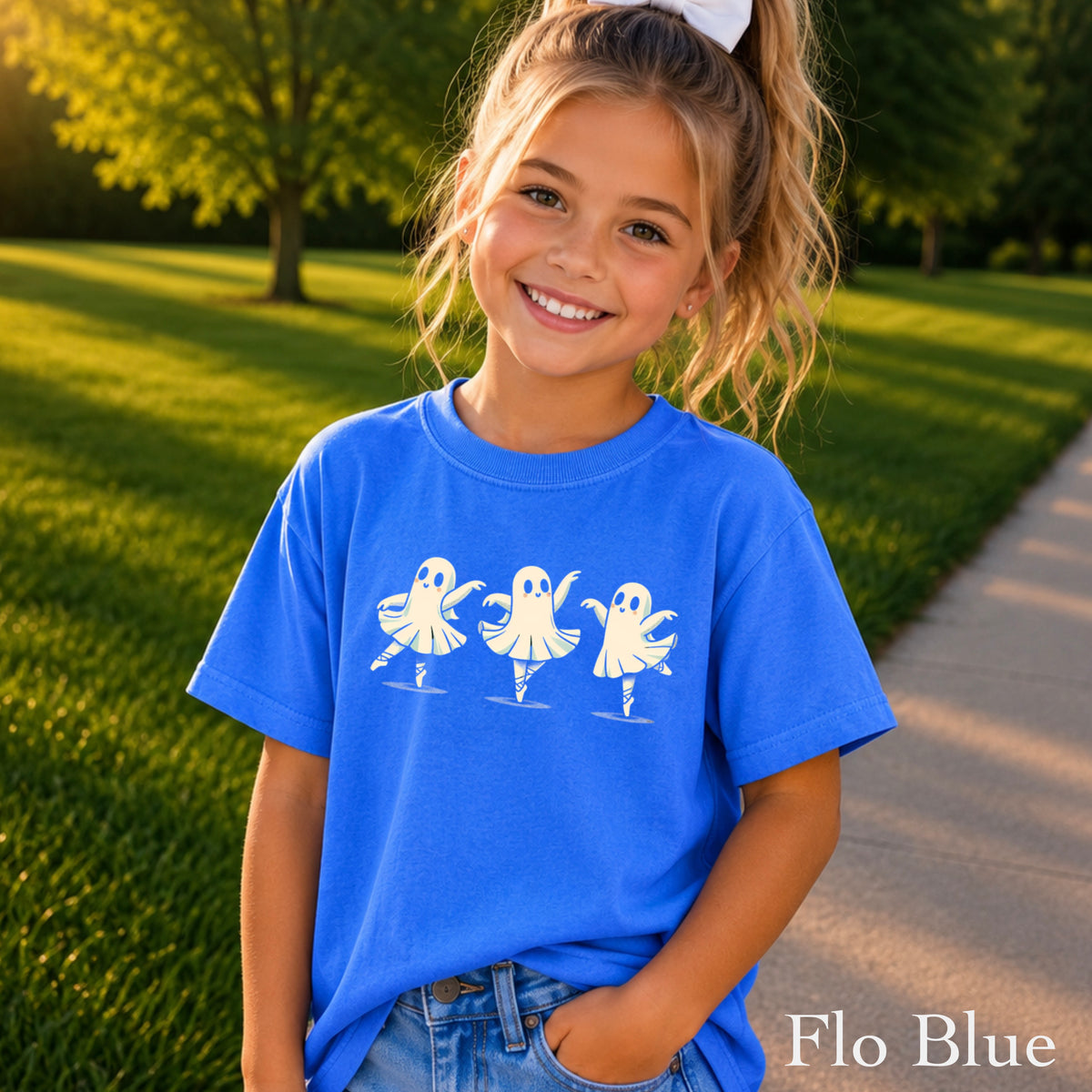 Ballerina Dancing Ghost Halloween Youth Comfort Color T-Shirt