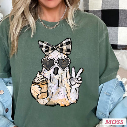 Preppy Ghost Halloween Comfort Color Graphic Tee