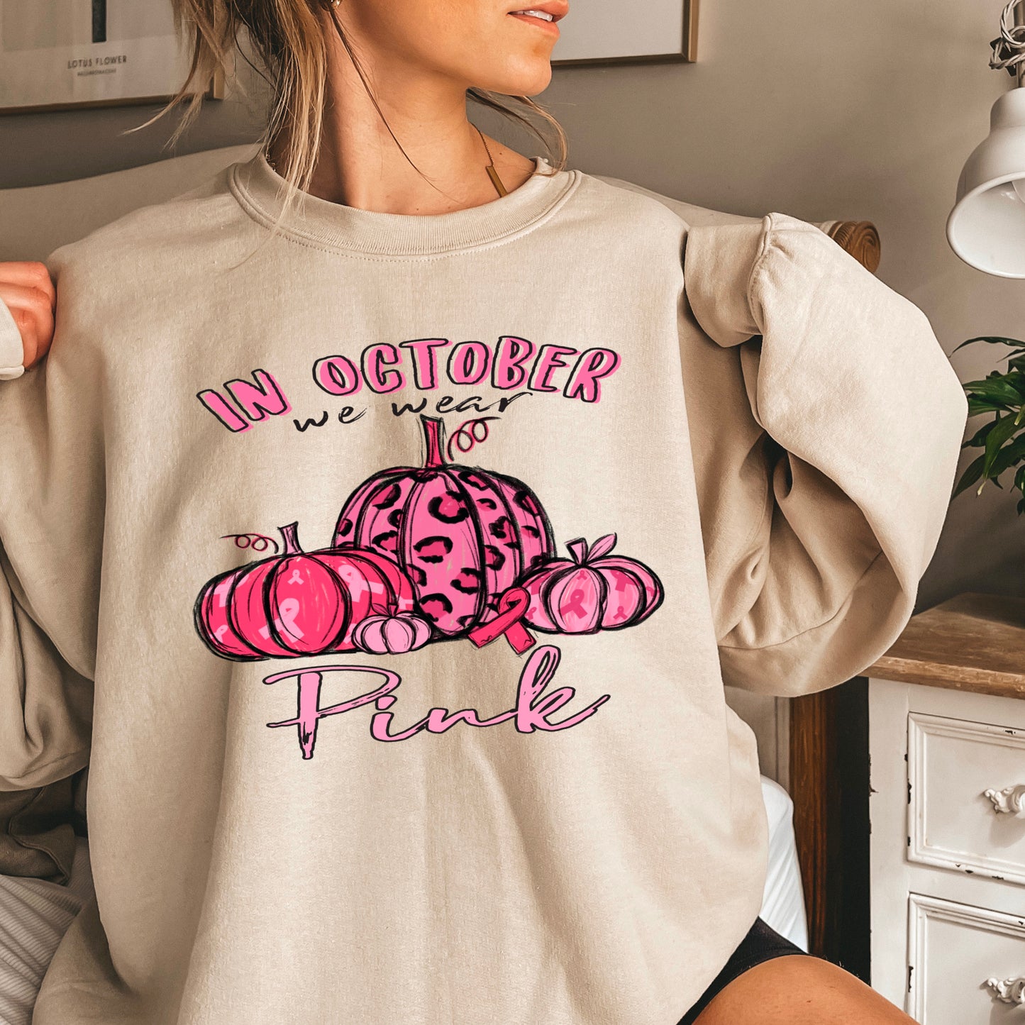 In October We Wear Pink Breast Cancer  Crewneck Sweatshirt