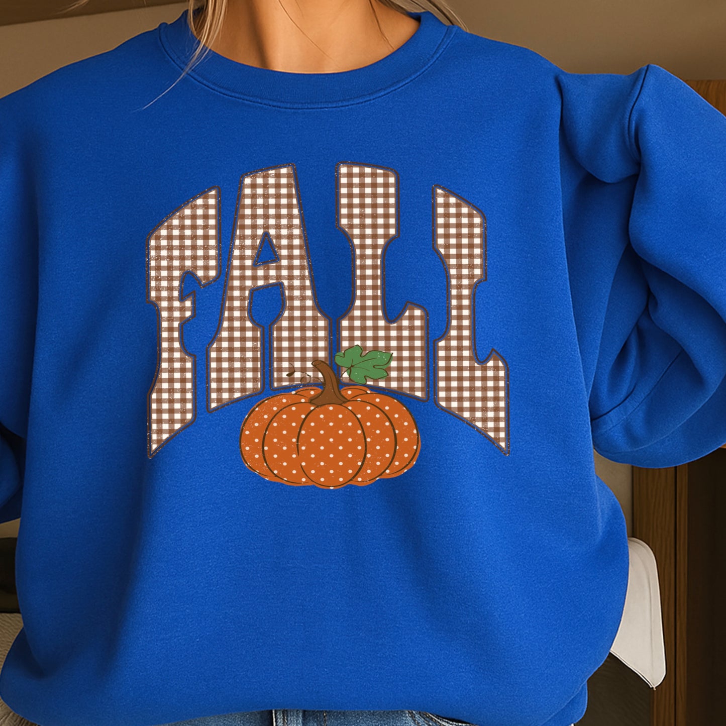 Fall Pumpkin Gingham Crewneck Sweatshirt