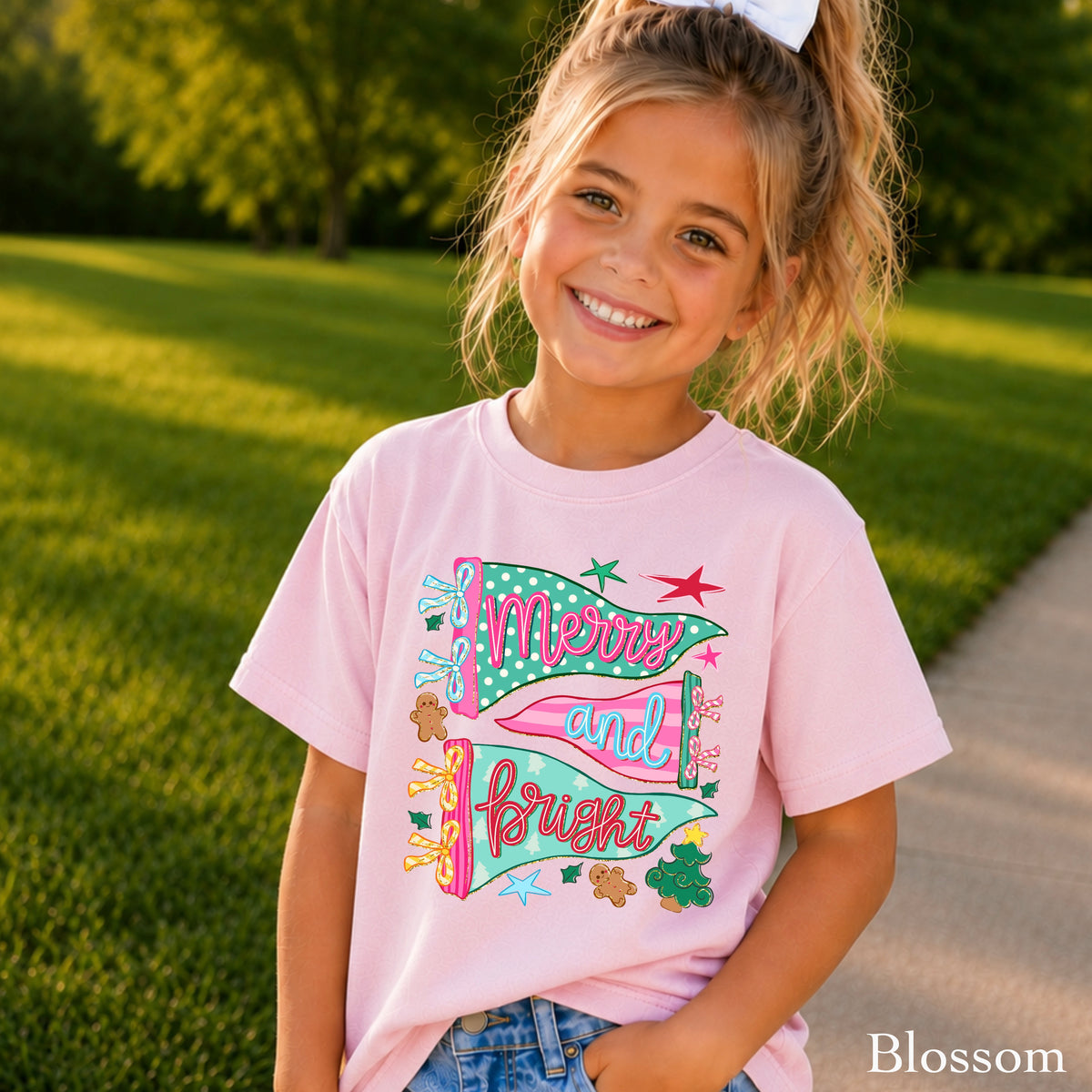 Merry & Bright Christmas Youth Comfort Color T-Shirt
