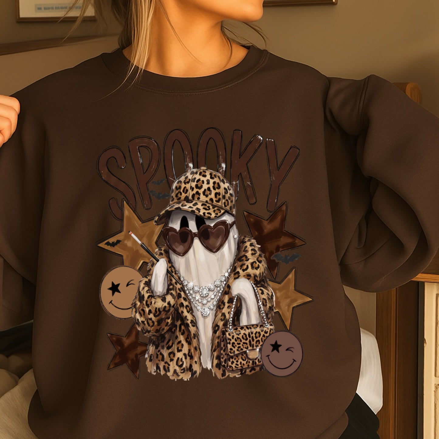Leopard Spooky Ghost Crewneck Sweatshirt