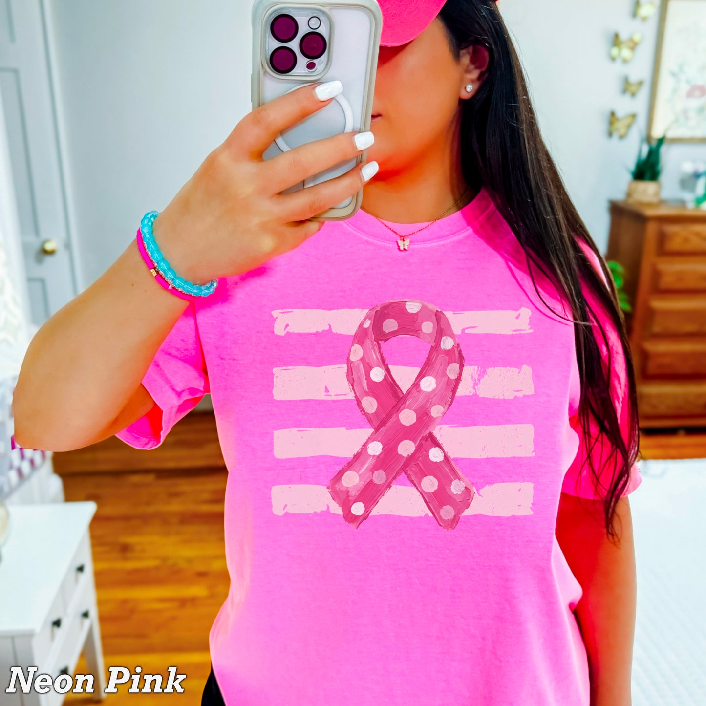 Breast Cancer Awareness Ribbon Comfort Color Graphic Tee