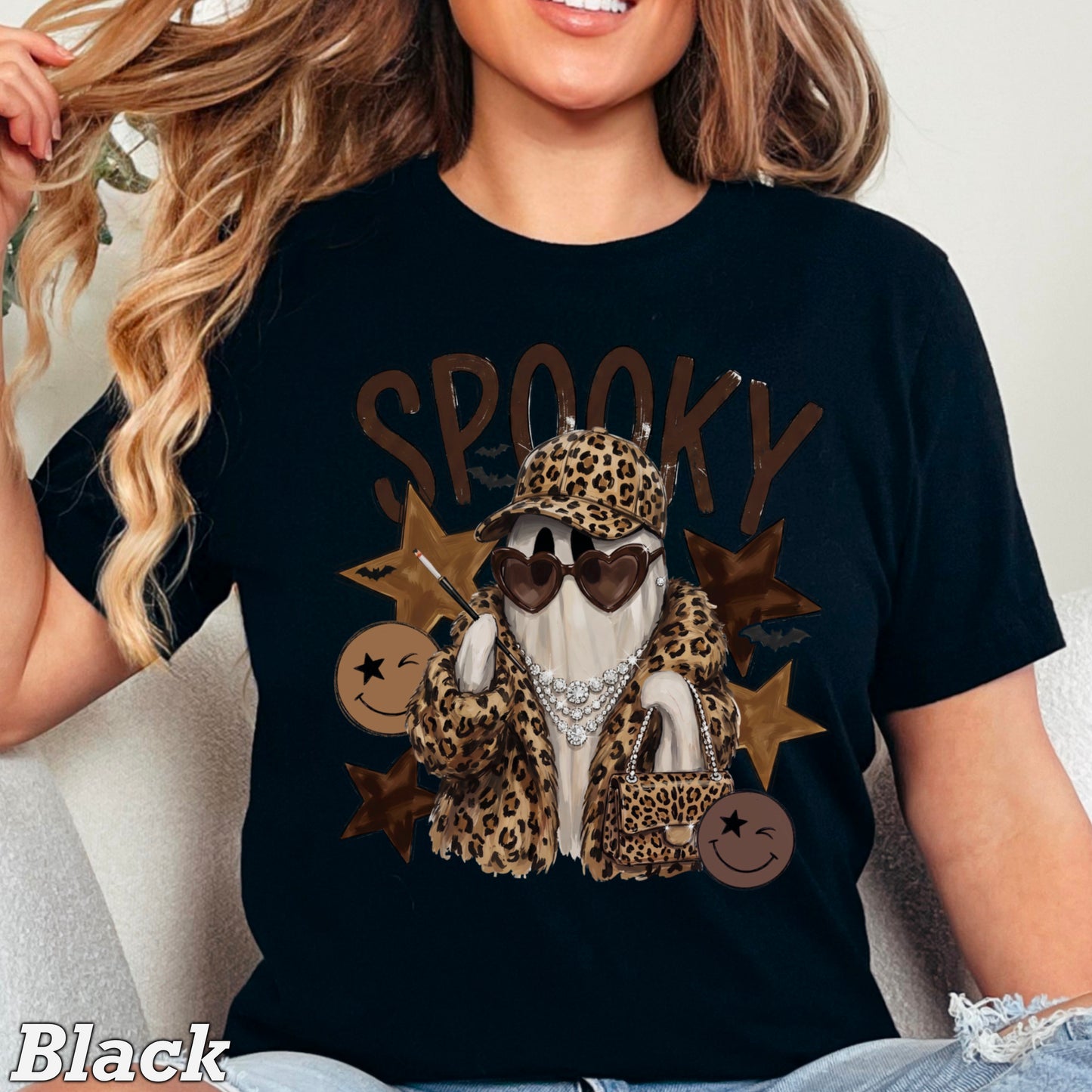 Leopard Spooky Ghost Comfort Color Graphic Tee