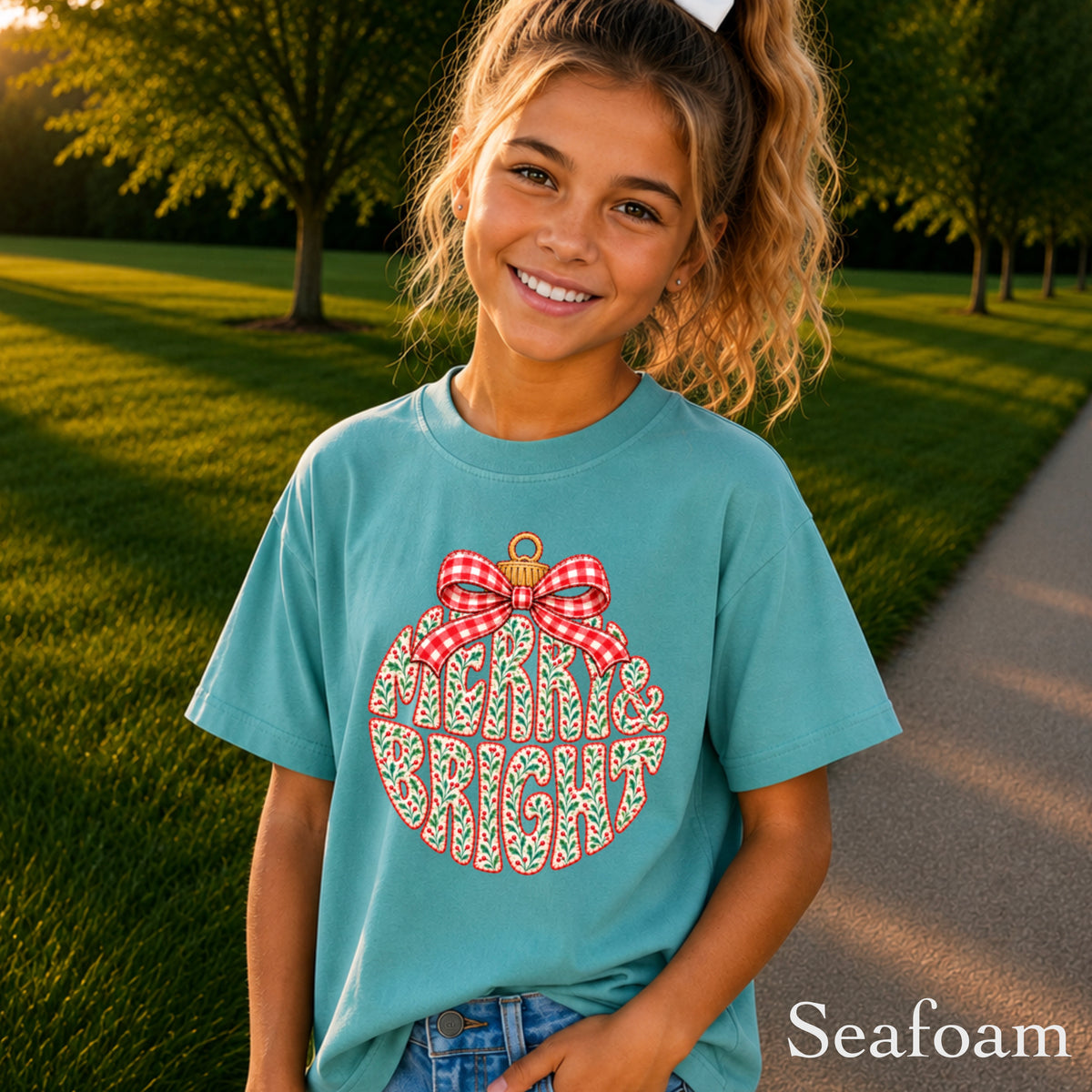 Merry & Bright Christmas Youth Comfort Color T-Shirt