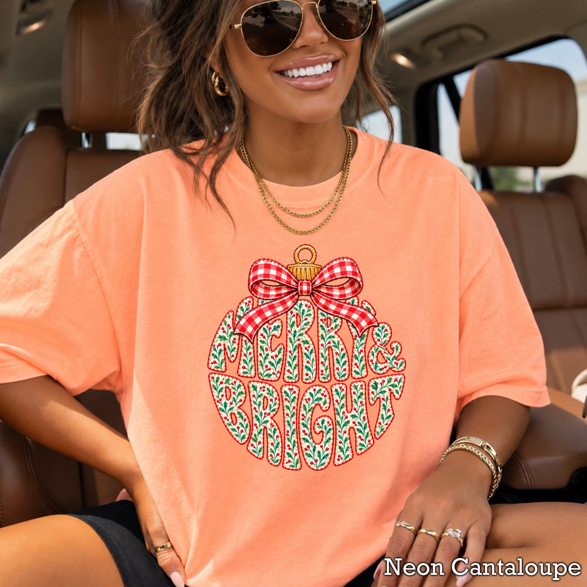 Merry & Bright Christmas Comfort Color Graphic Tee
