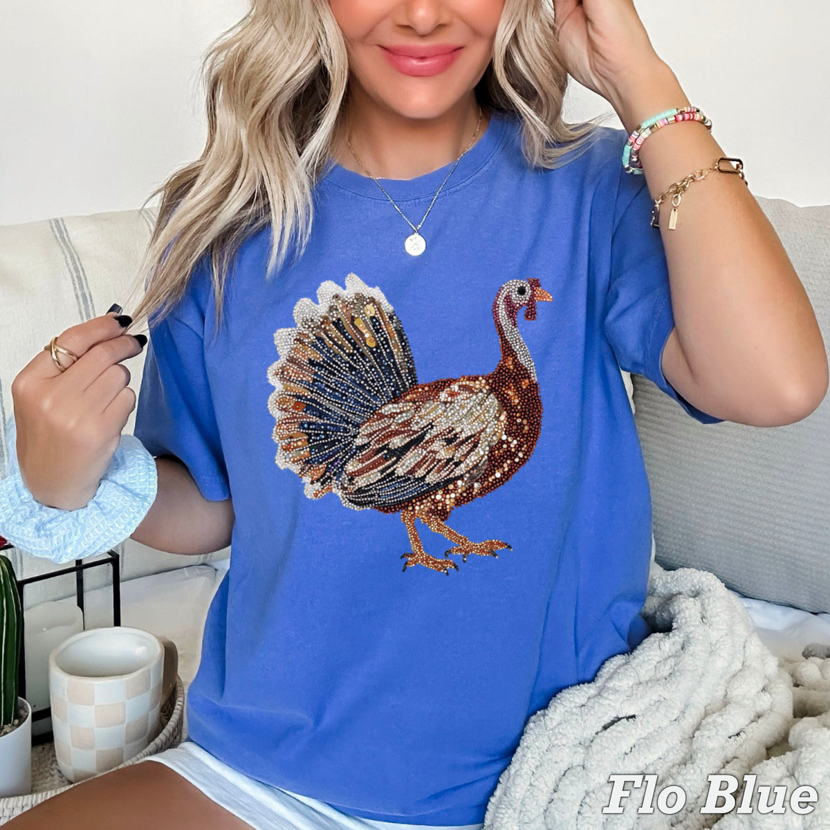 Faux Rhinestone Turkey Comfort Color Graphic Tee