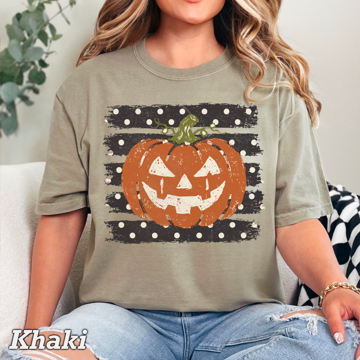 Polka Dot Pumpkin Halloween Comfort Color Graphic Tee