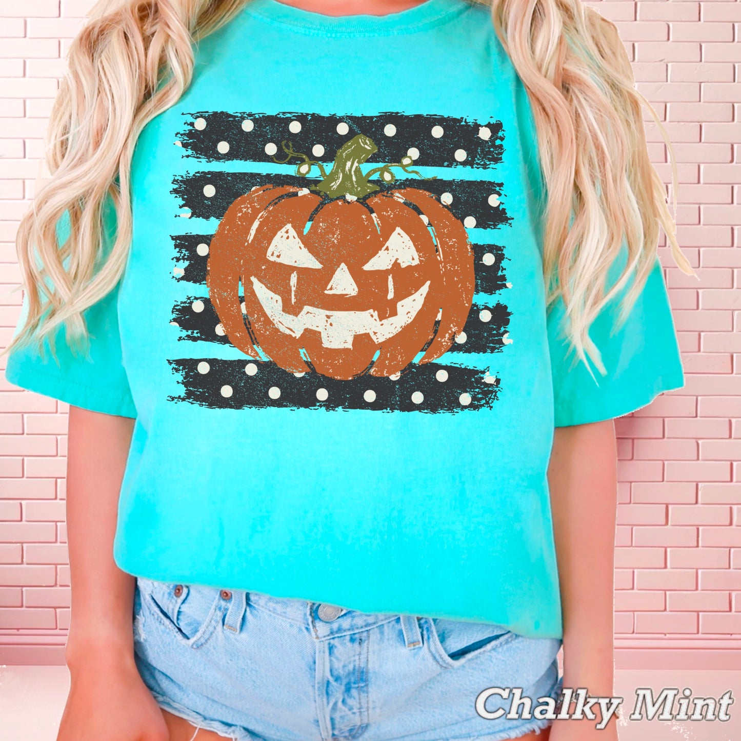 Polka Dot Pumpkin Halloween Comfort Color Graphic Tee