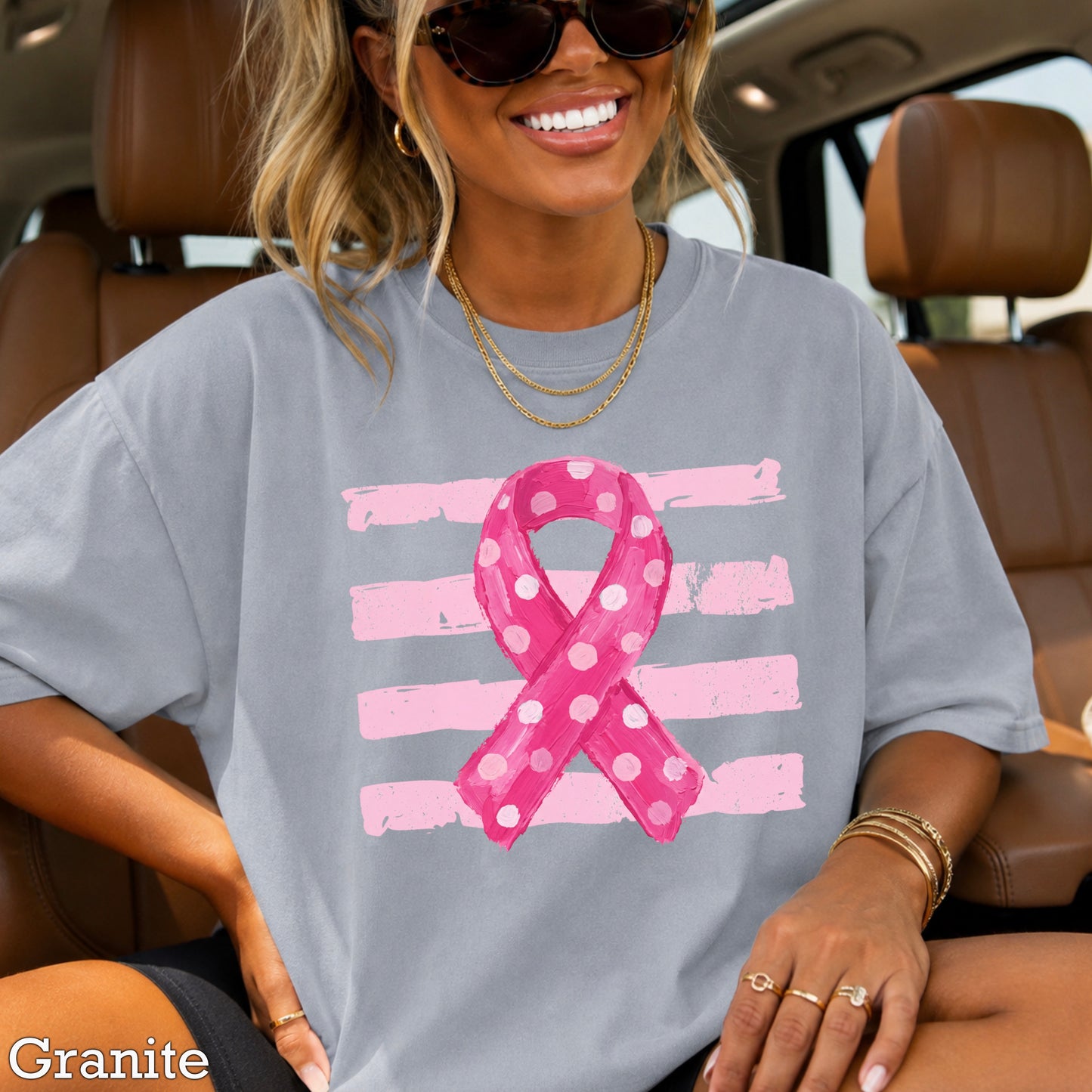 Breast Cancer Awareness Ribbon Comfort Color Graphic Tee
