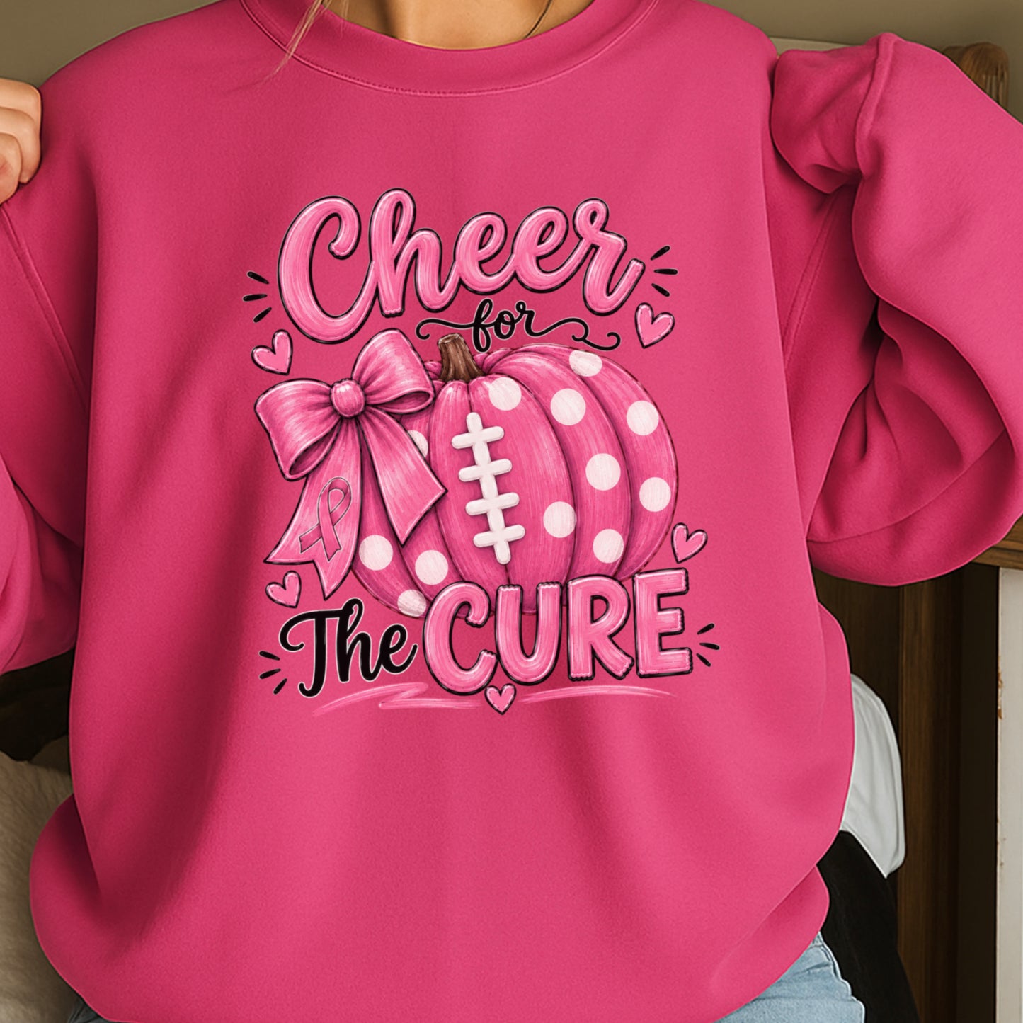 Cheer For The Cure Breast Cancer Crewneck Sweatshirt