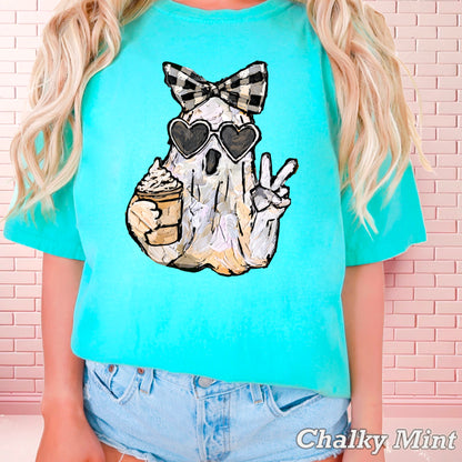 Preppy Ghost Halloween Comfort Color Graphic Tee