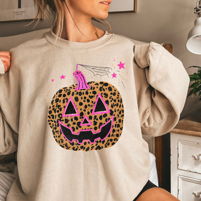 Leopard Pumpkin Halloween Crewneck Sweatshirt