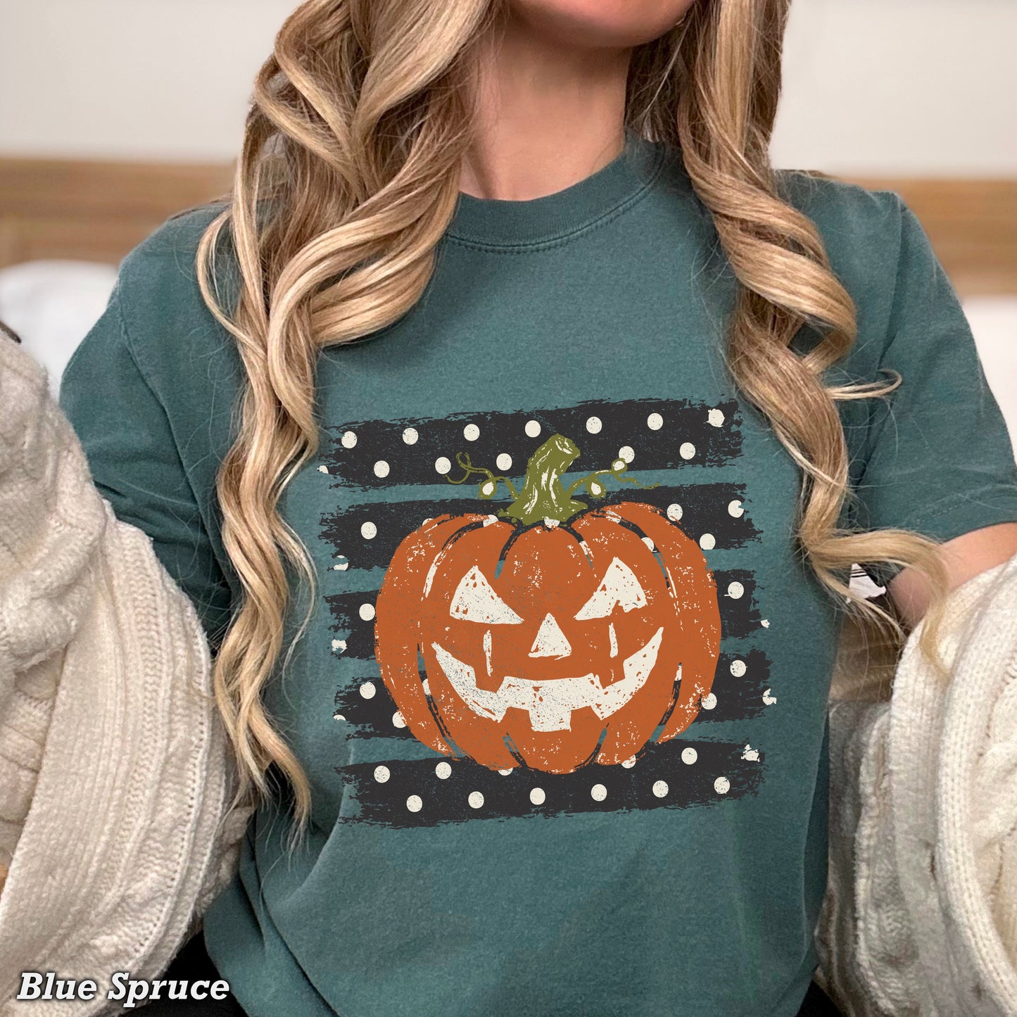 Polka Dot Pumpkin Halloween Comfort Color Graphic Tee