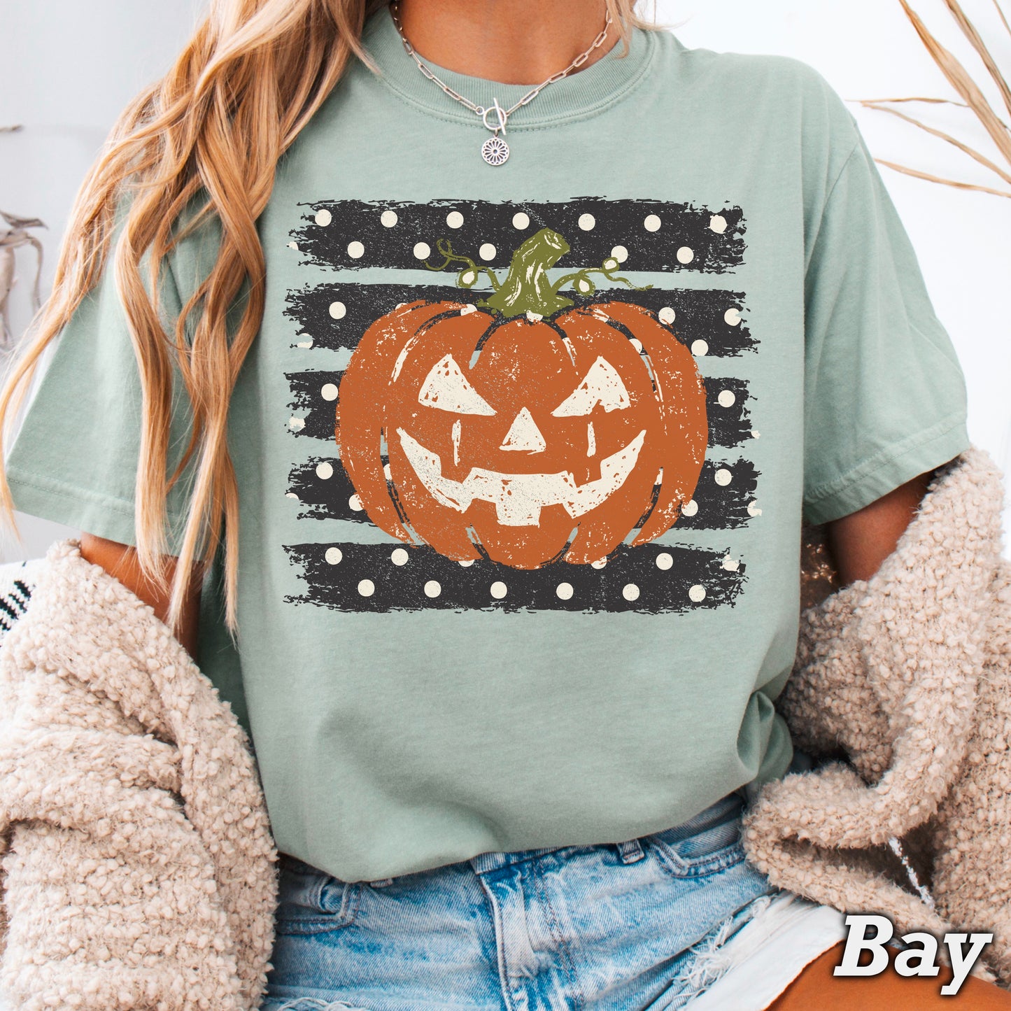 Polka Dot Pumpkin Halloween Comfort Color Graphic Tee