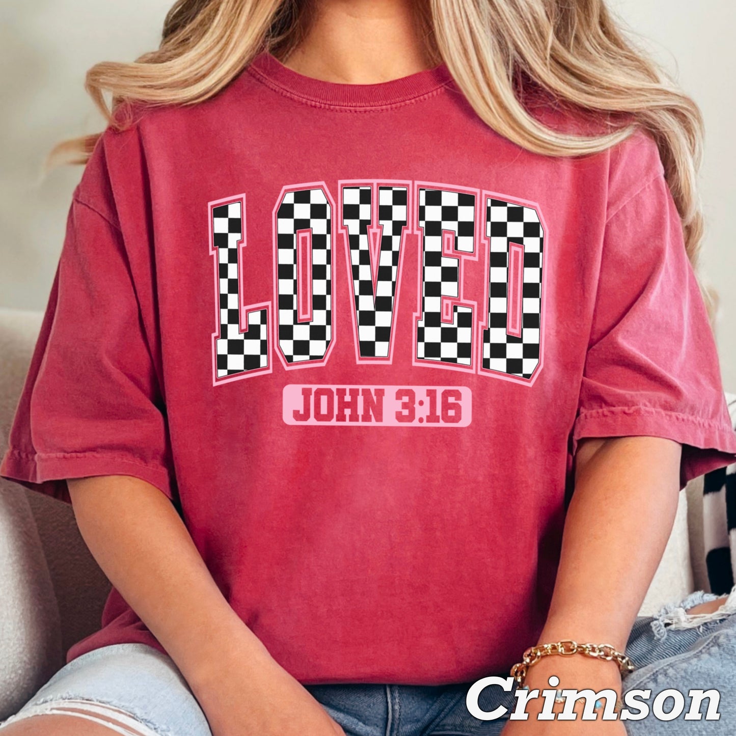 Checkered Loved John 3:16 Valentine’s Day Comfort Color Graphic Tee
