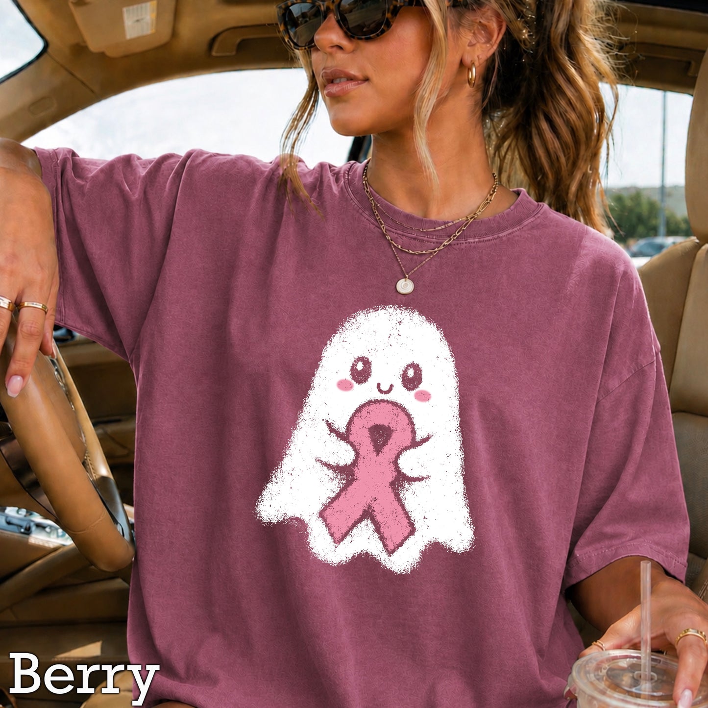 Breast Cancer Ghost Comfort Color Graphic Tee