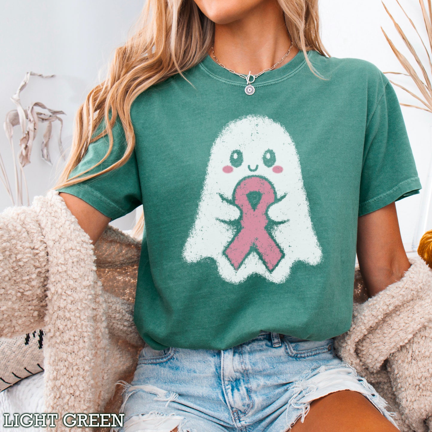 Breast Cancer Ghost Comfort Color Graphic Tee