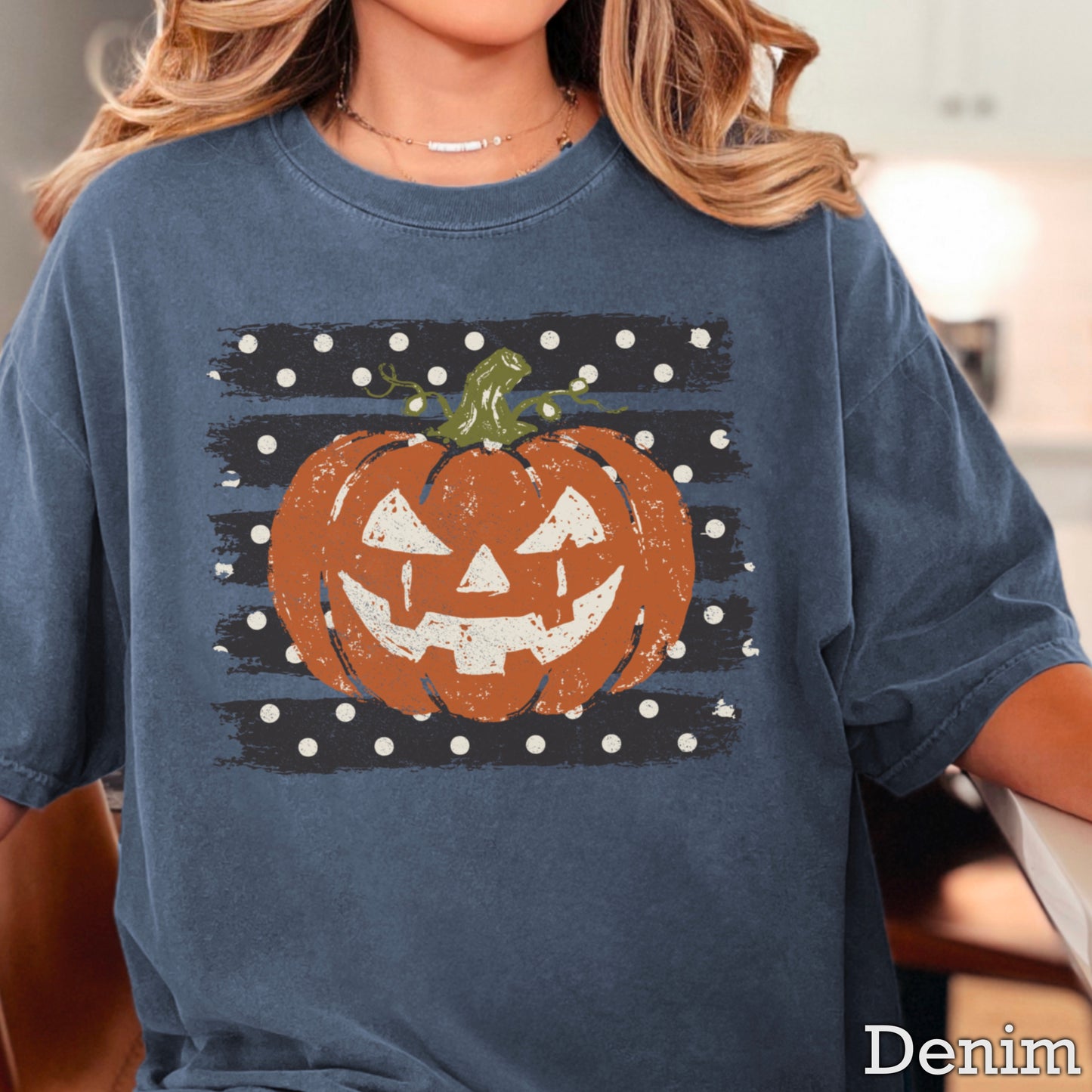 Polka Dot Pumpkin Halloween Comfort Color Graphic Tee
