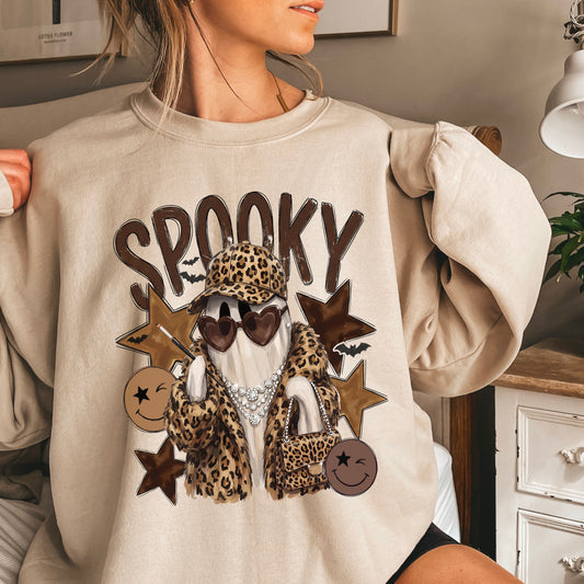 Leopard Spooky Ghost Crewneck Sweatshirt