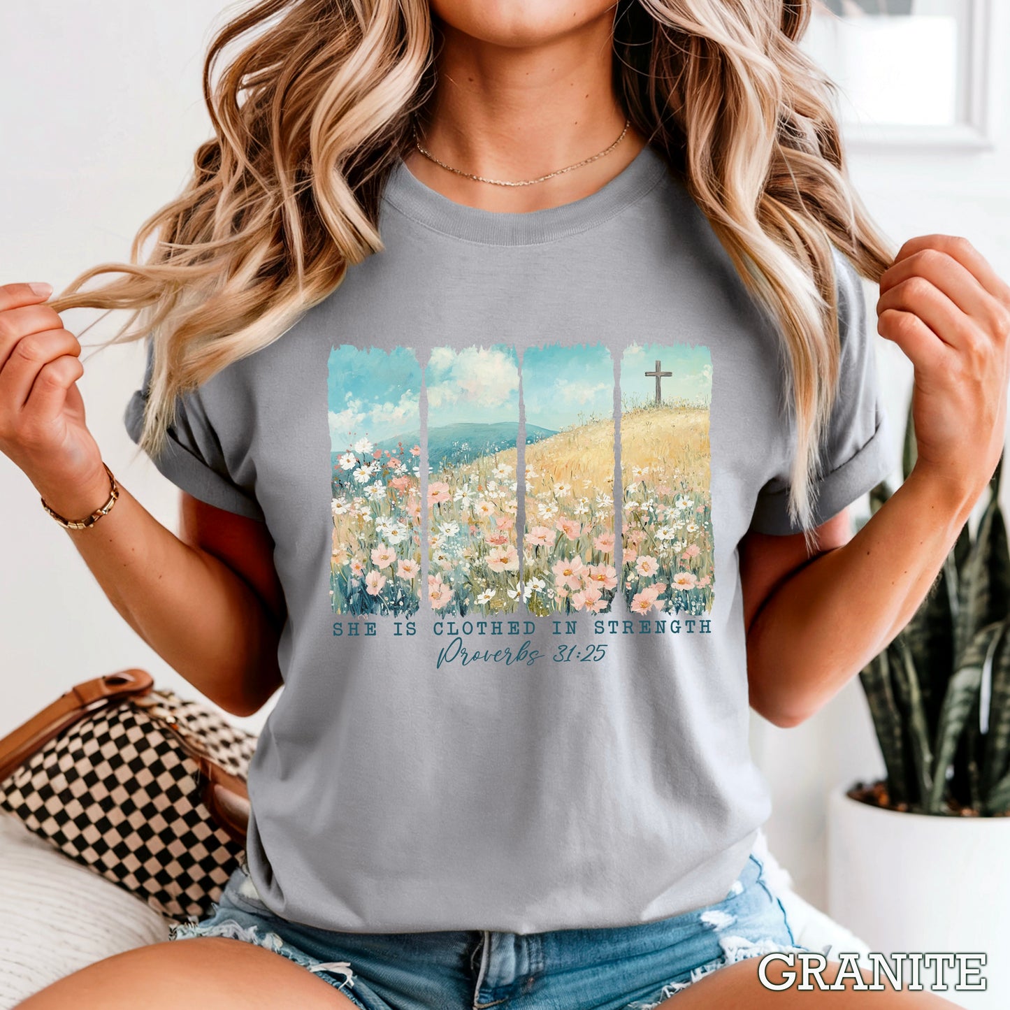 She Is Clothed In Strength Christian Comfort Color Graphic Tee