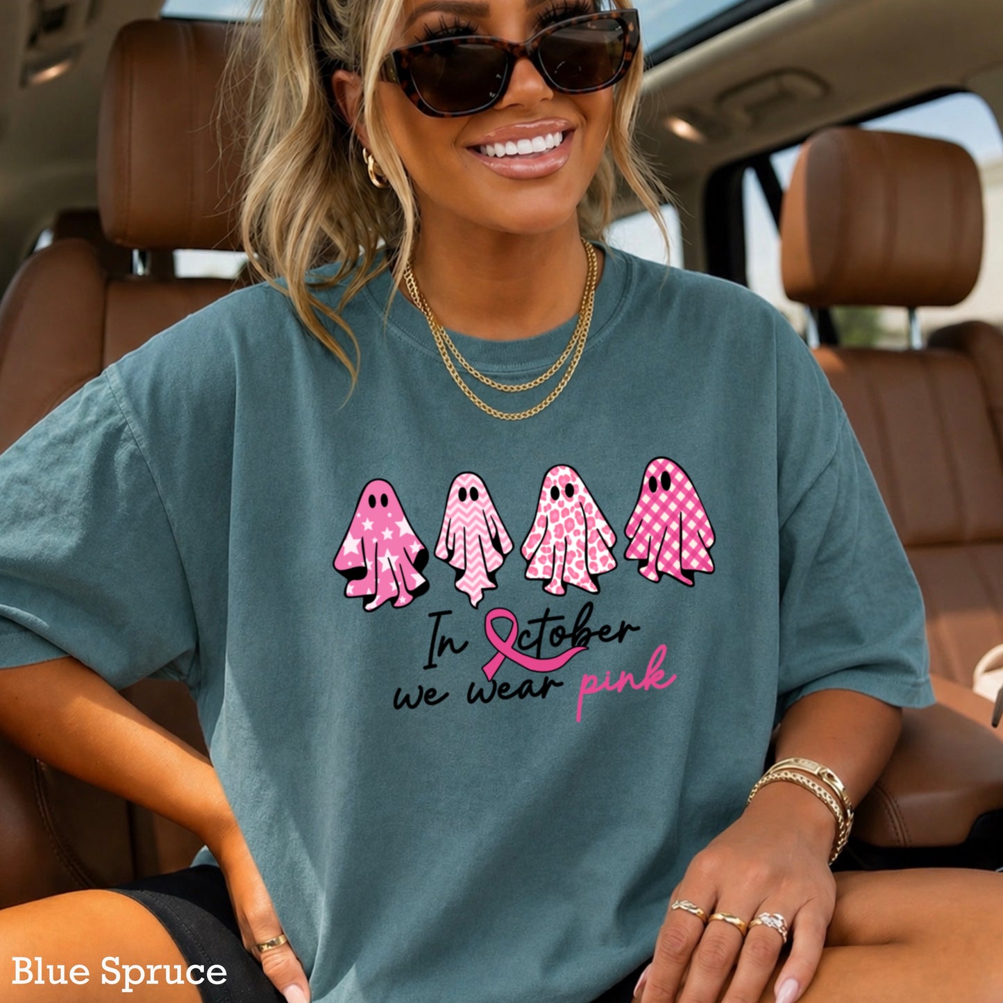 In October We Wear Pink Comfort Color Graphic Tee