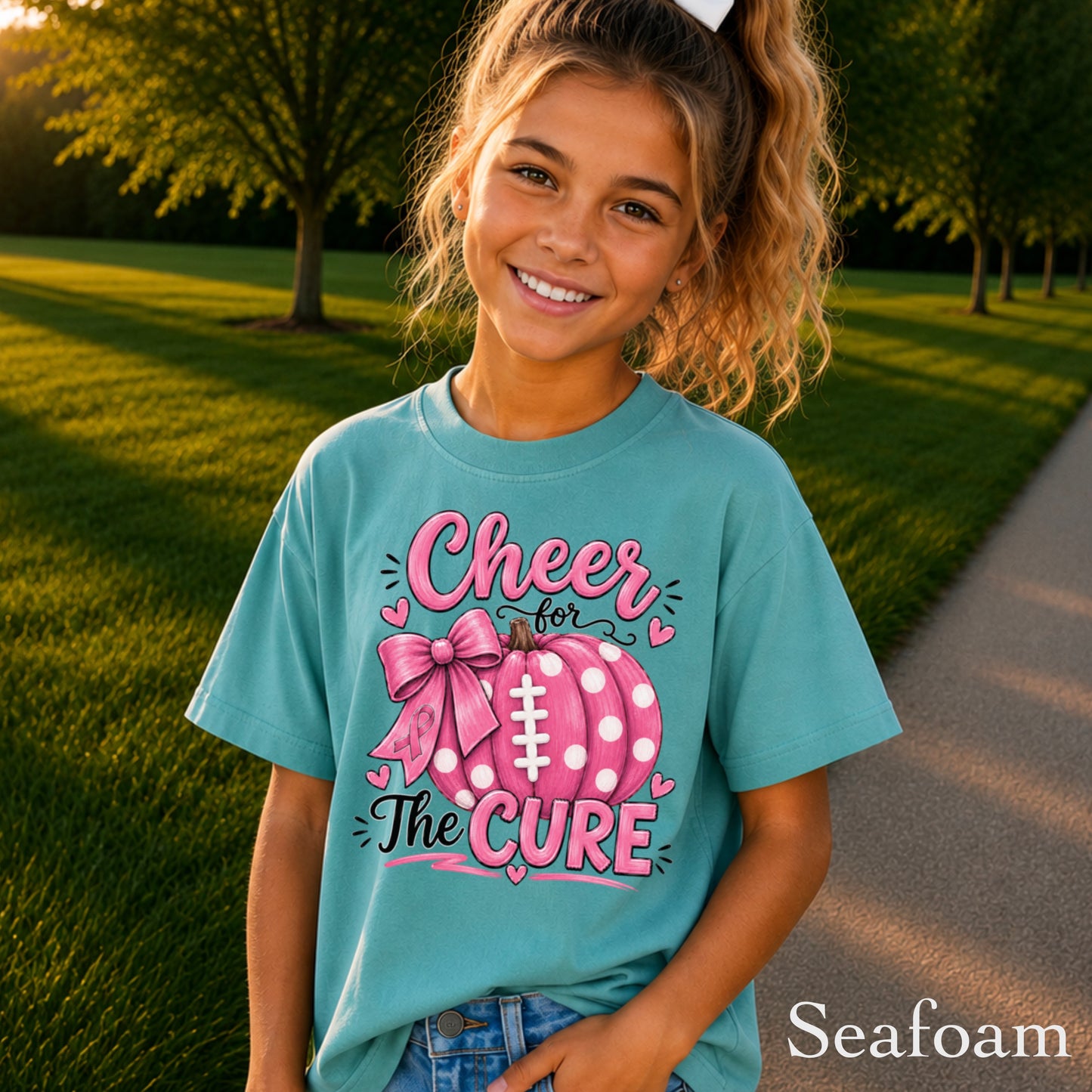 Cheer For The Cure Breast Cancer Youth Comfort Color T-Shirt