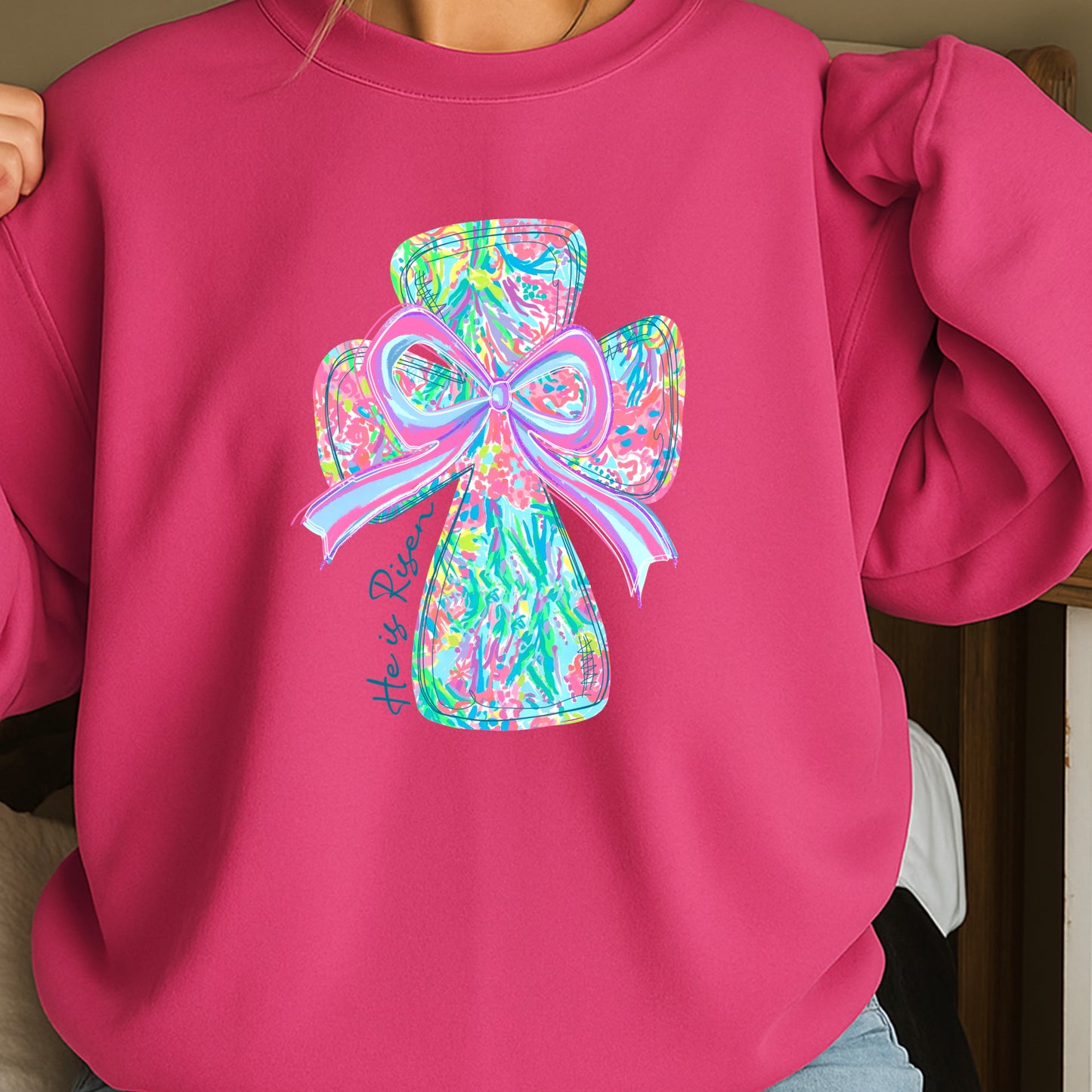 He Is Risen Cross Easter Crewneck Sweatshirt