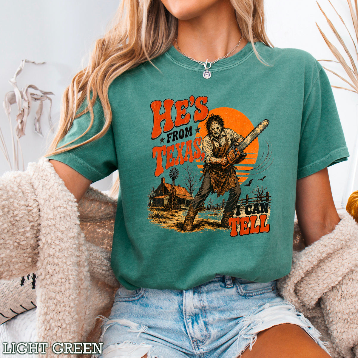 He’s From Texas Halloween Comfort Color Graphic Tee