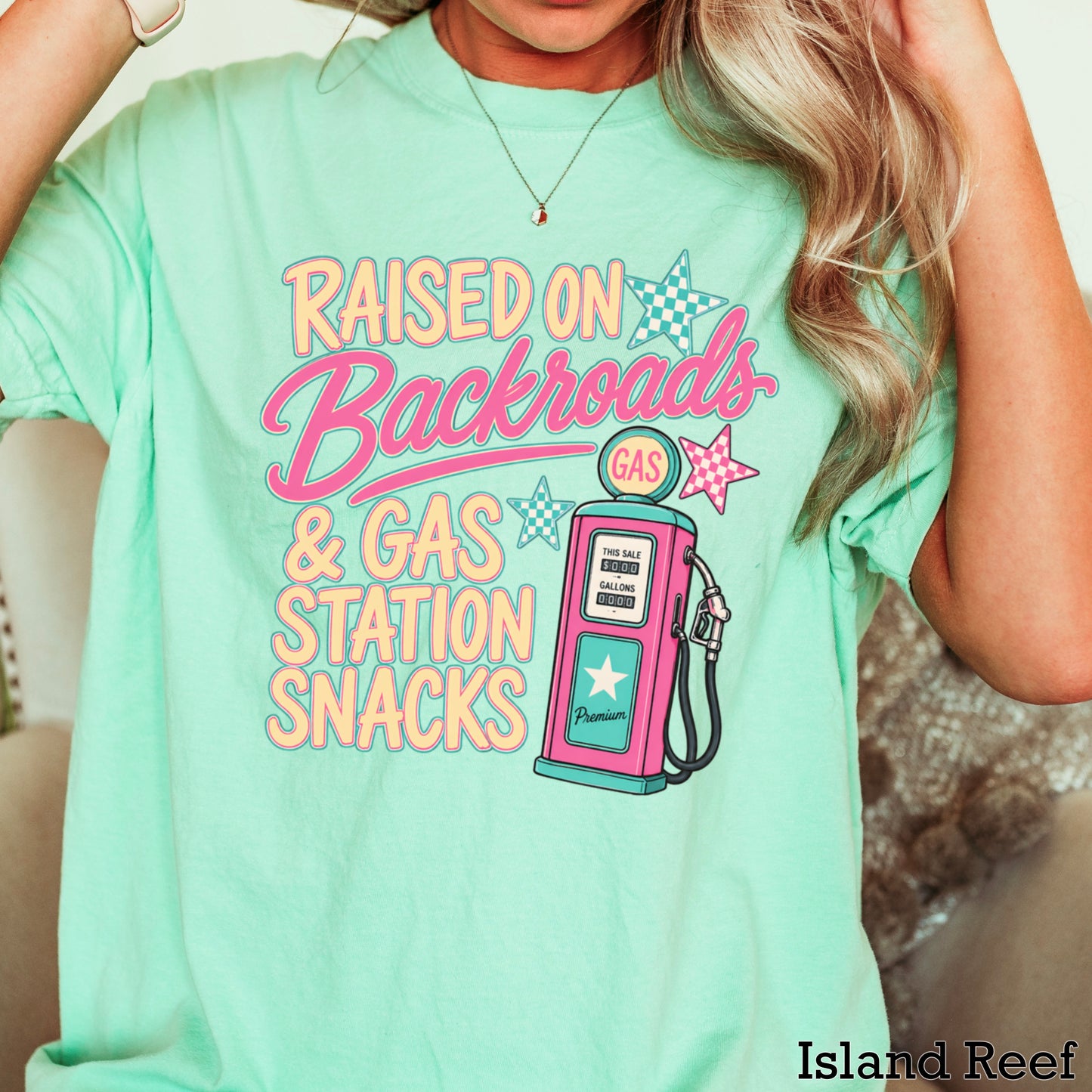 Raised On Backroads & Gas Station Snacks Comfort Color Graphic Tee