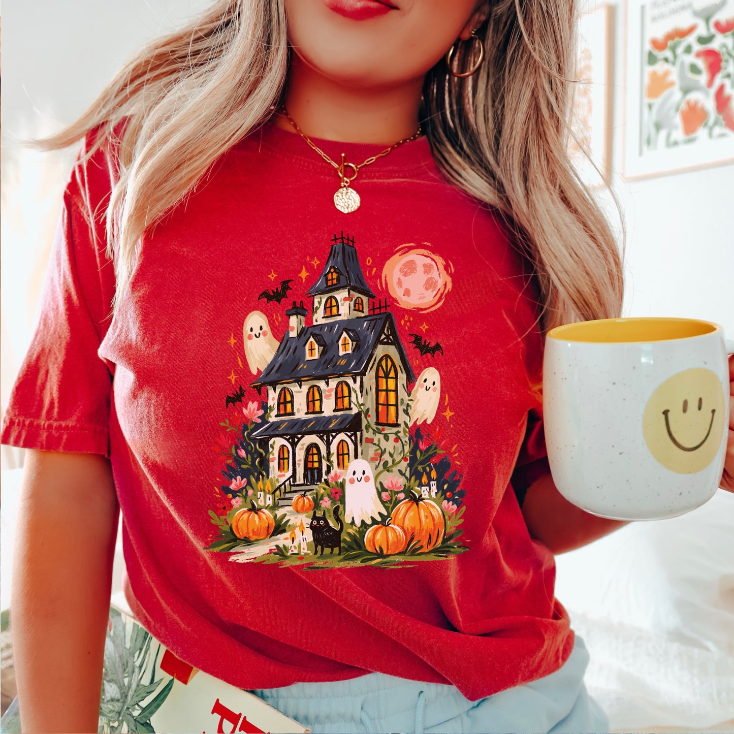 Haunted House Halloween Comfort Color Graphic Tee