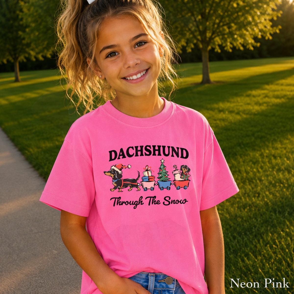 Dachshund Through The Snow Christmas Youth Comfort Color T-Shirt
