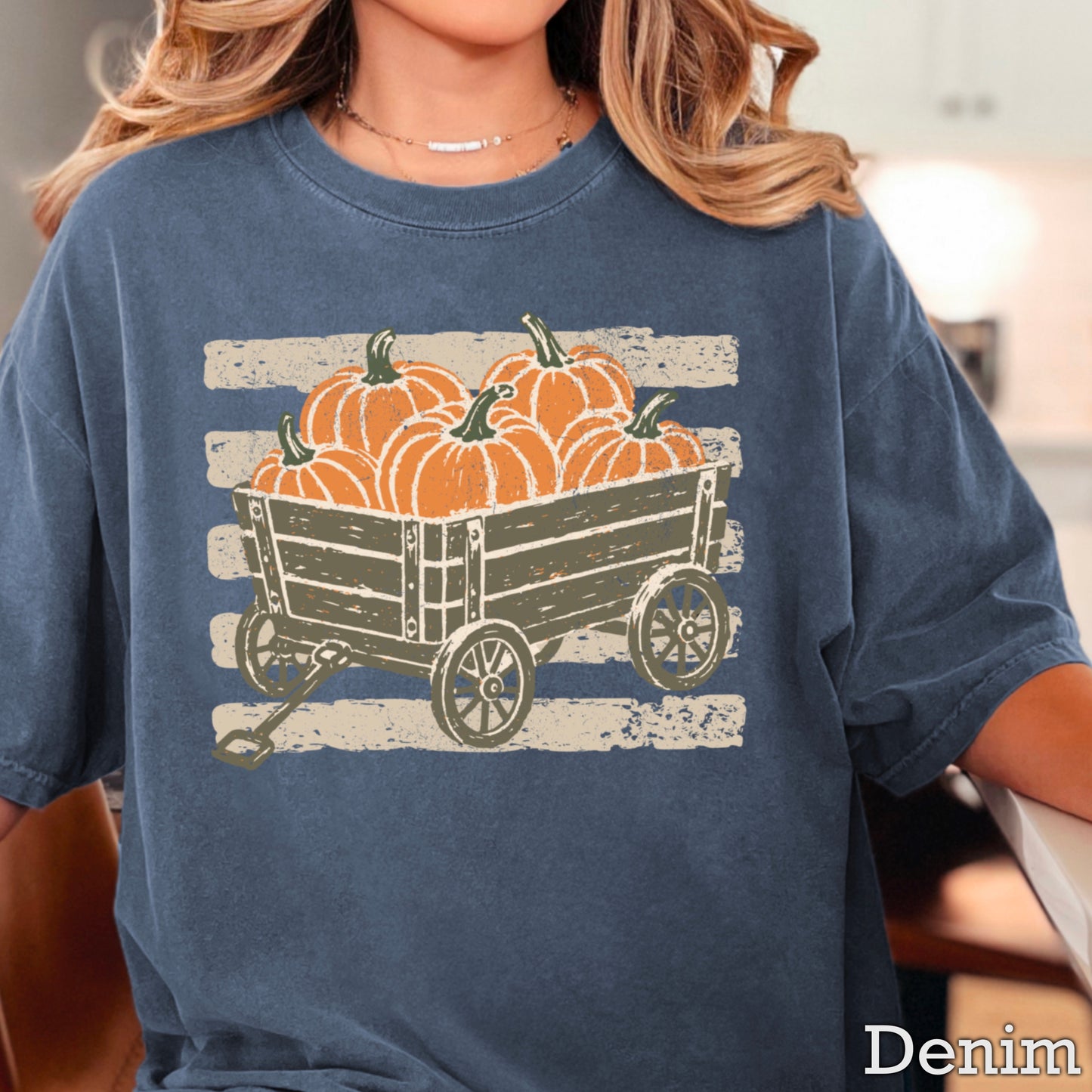 Pumpkin Wagon Fall Comfort Color Graphic Tee