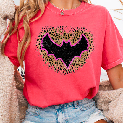 Leopard Bat Halloween Comfort Color Graphic Tee