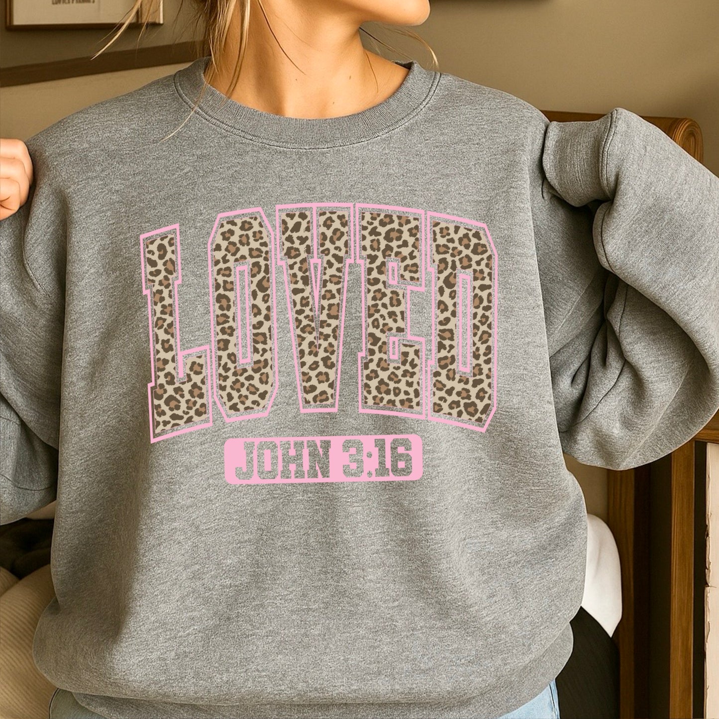 Leopard Loved John 3:16 Valentine’s Day Crewneck Sweatshirt