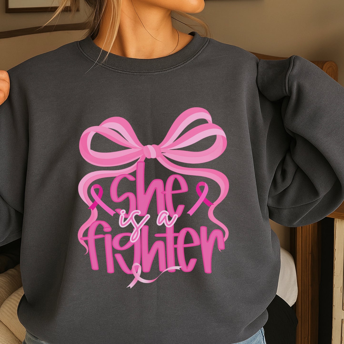 She Is A Fighter Breast Cancer Crewneck Sweatshirt