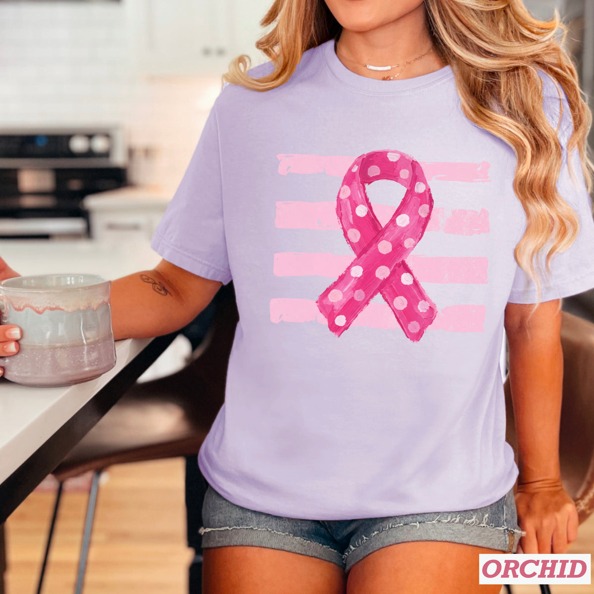 Breast Cancer Awareness Ribbon Comfort Color Graphic Tee