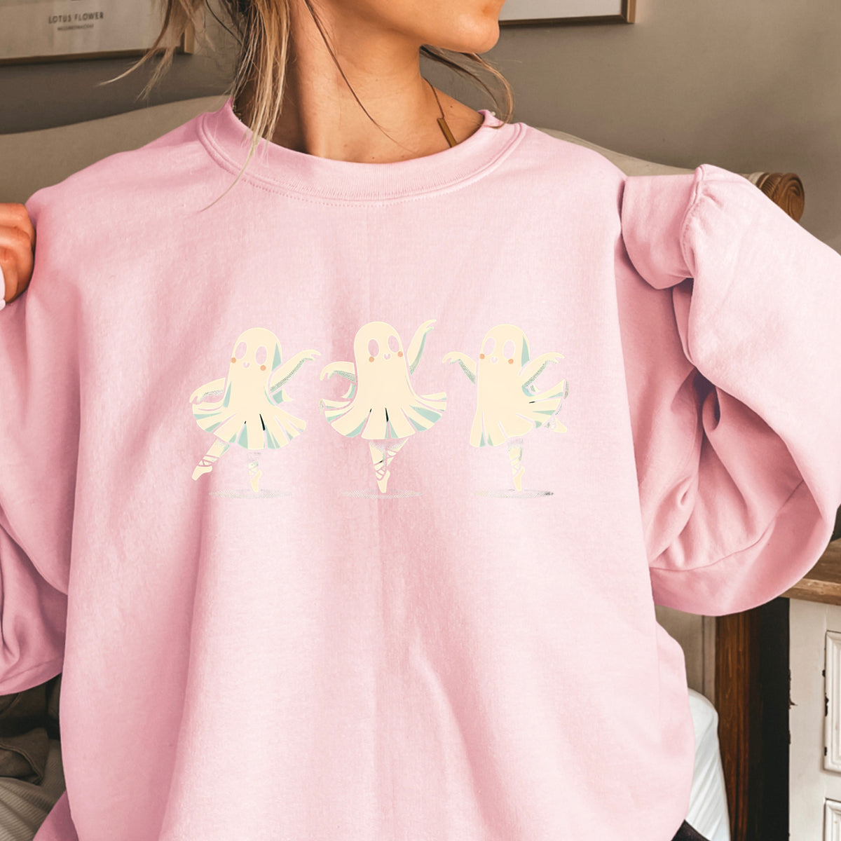 Ballerina Dancing Ghost Halloween Crewneck Sweatshirt