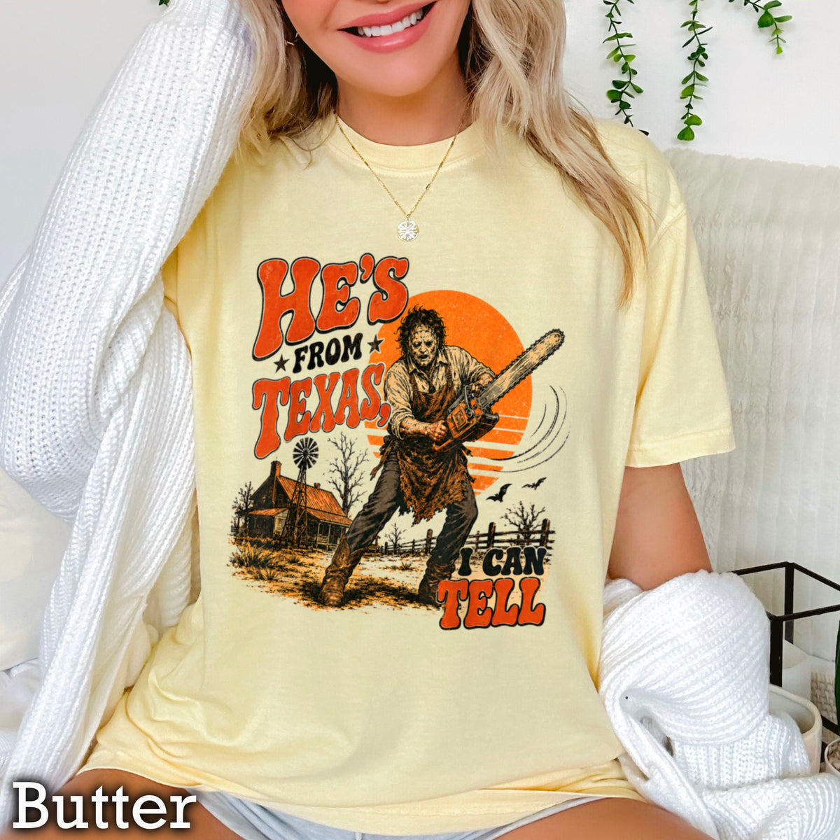He’s From Texas Halloween Comfort Color Graphic Tee