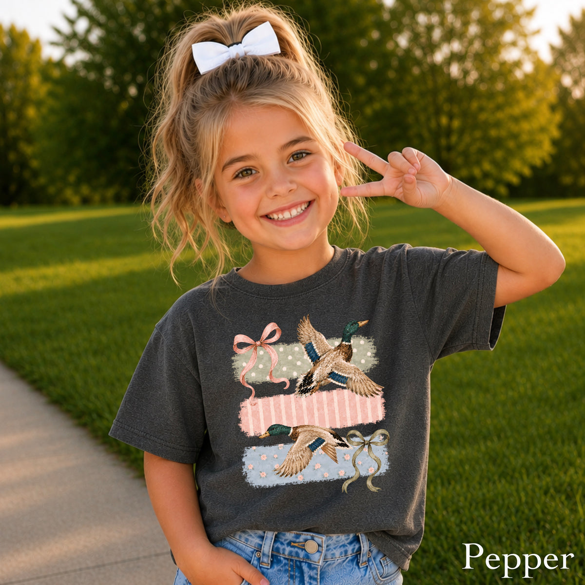 Mallard Ducks & Bows Youth Comfort Color T-Shirt