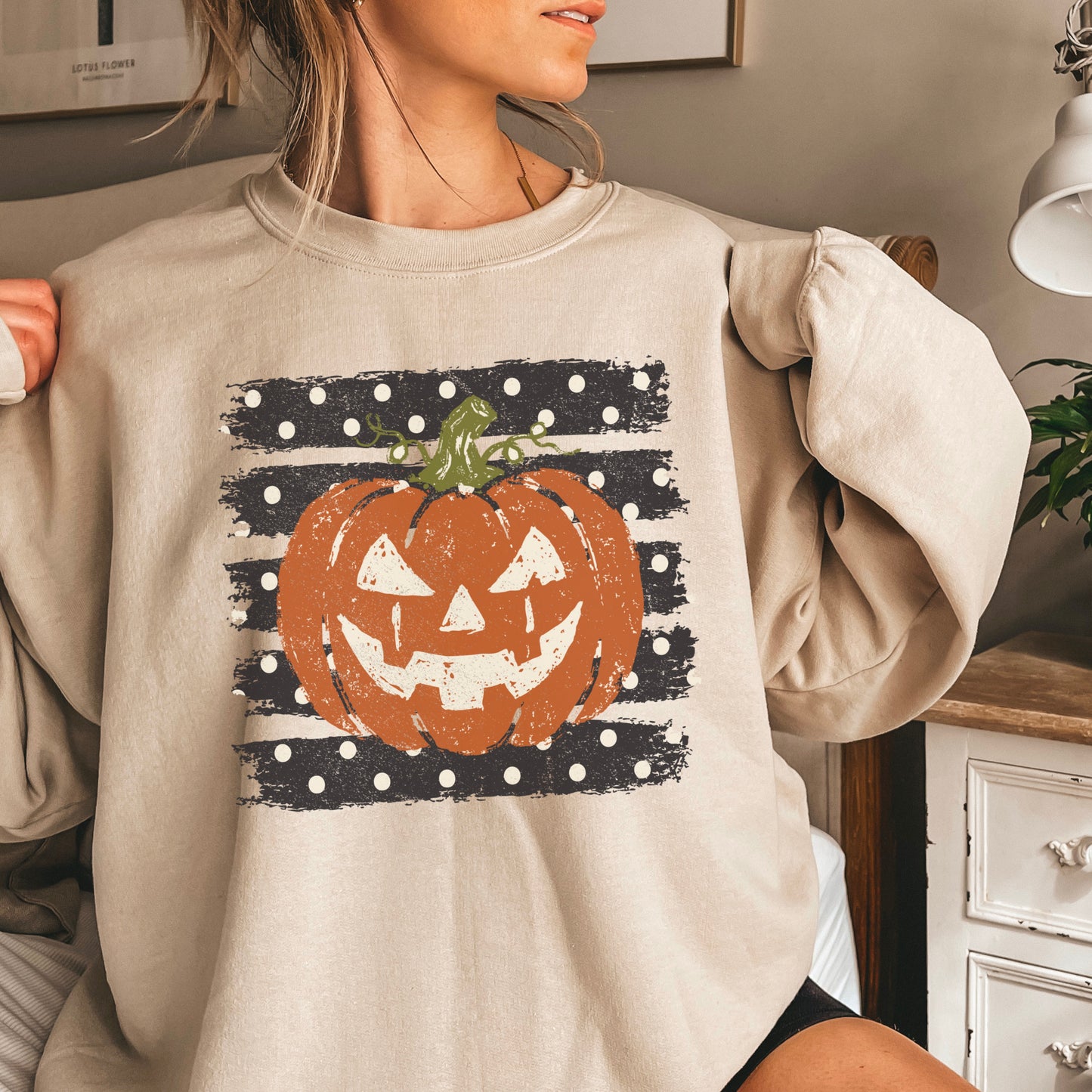 Polka Dot Halloween Pumpkin Crewneck Sweatshirt