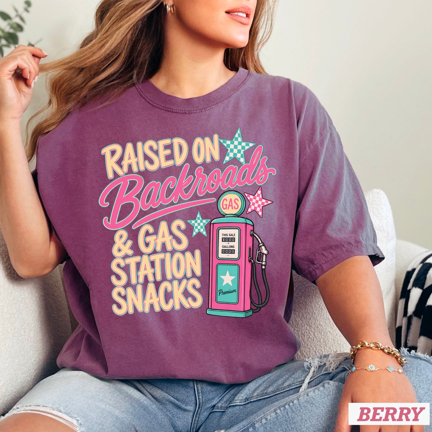 Raised On Backroads & Gas Station Snacks Comfort Color Graphic Tee
