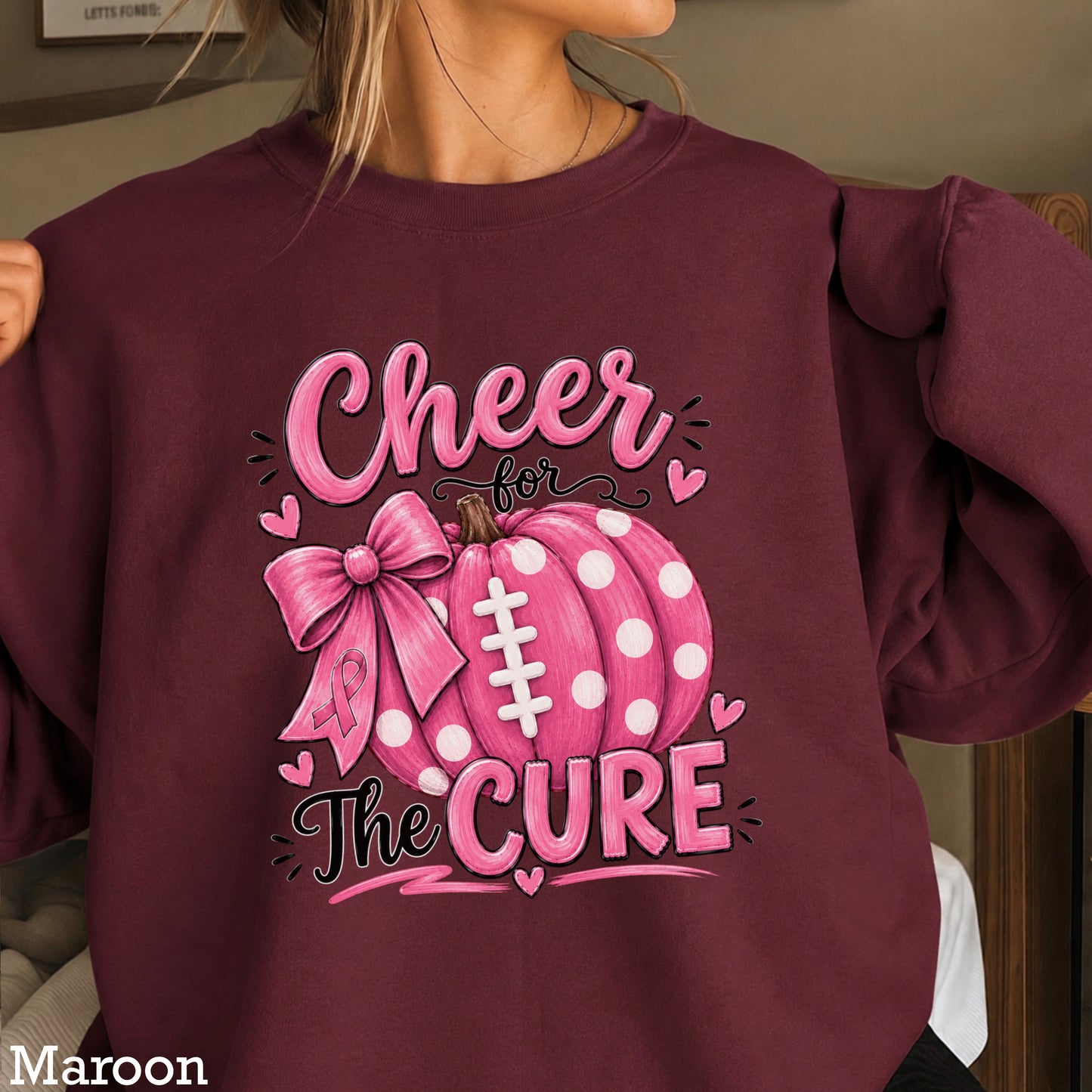 Cheer For The Cure Breast Cancer Crewneck Sweatshirt
