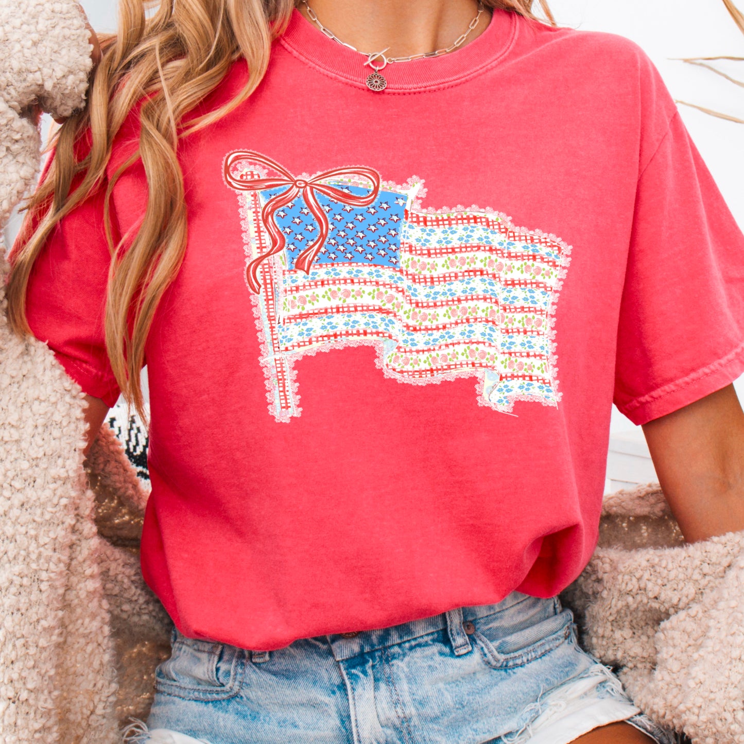 American Lace Flag Comfort Color Graphic Tee