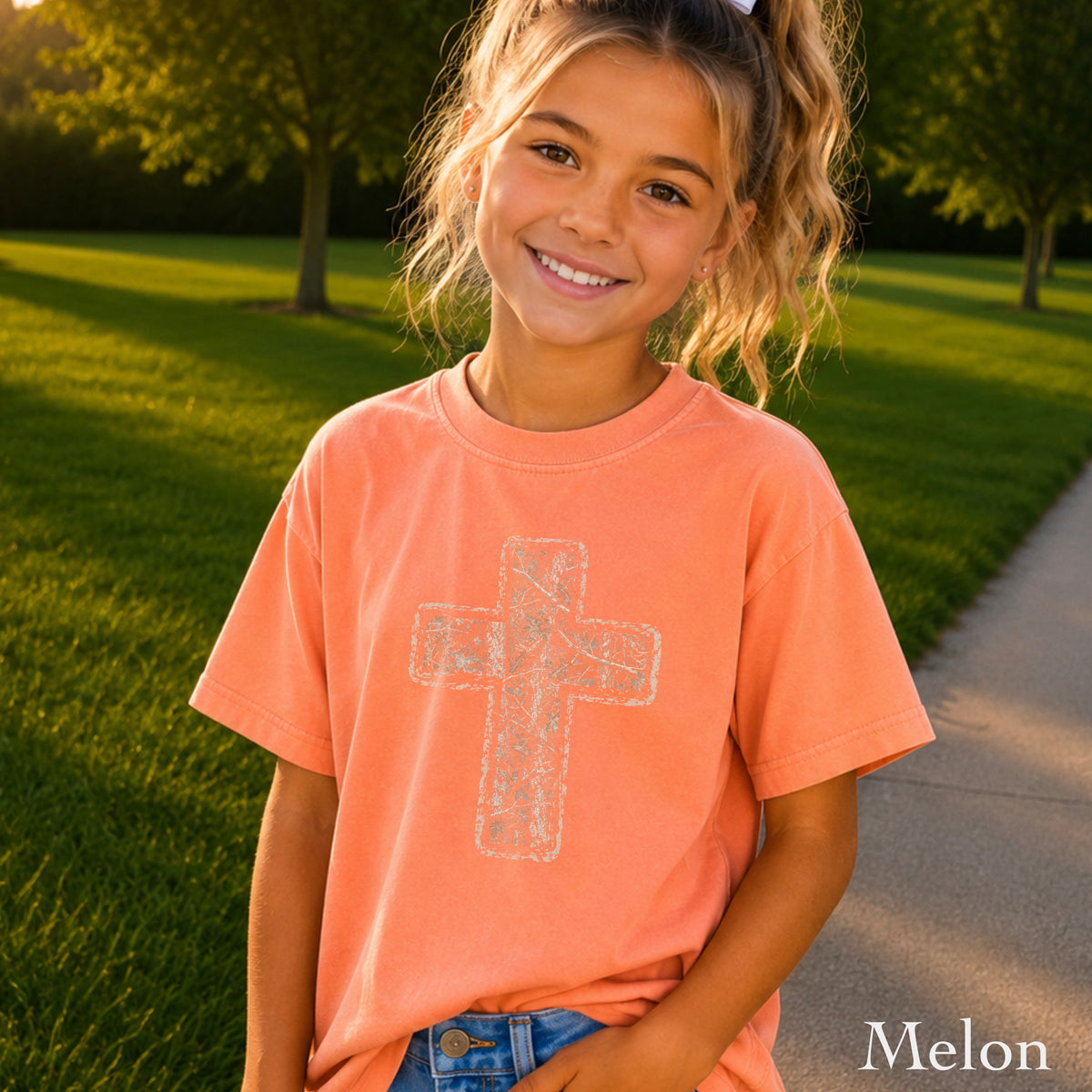 Camo Cross Christian Youth Comfort Color T-Shirt
