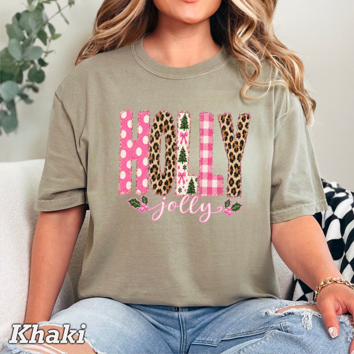Leopard Holly Jolly Christmas Comfort Color Graphic Tee