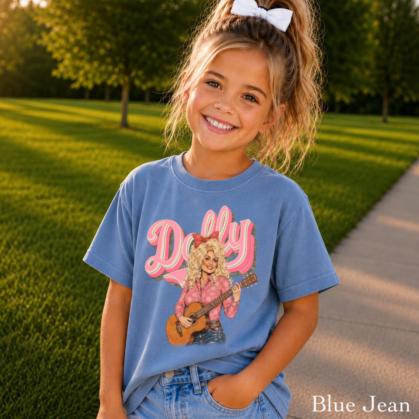 Pink Dolly Guitar Youth Comfort Color T-Shirt