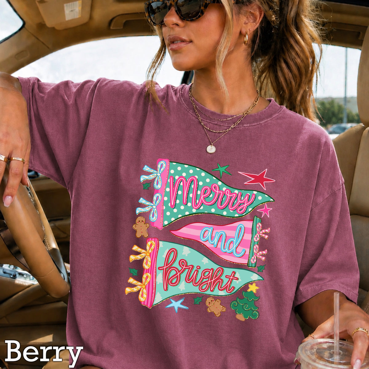 Merry And Bright Christmas Comfort Color Graphic Tee